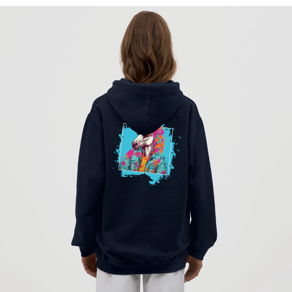 Unisex Hoodie - Flower-Horn - Navy