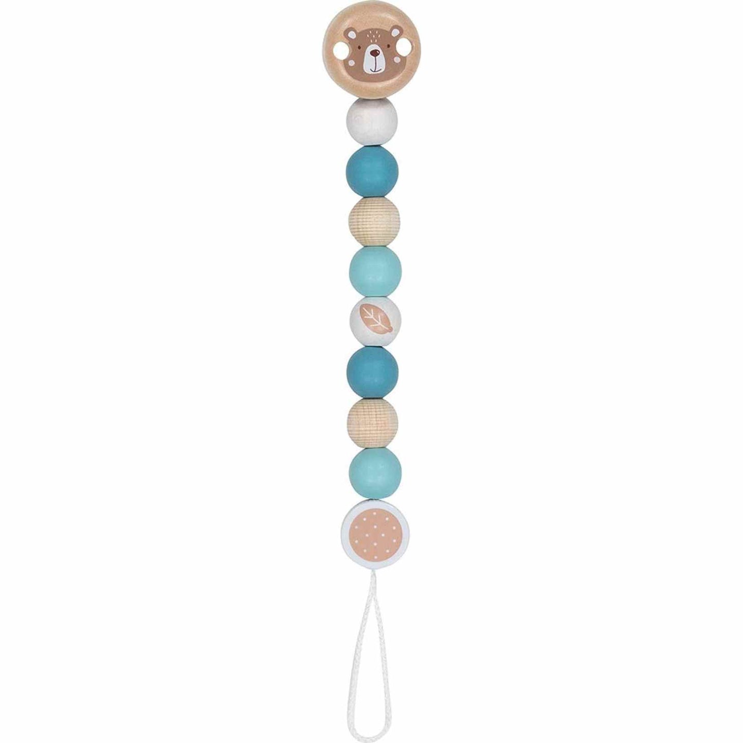 Schnullerkette mit liebevollen Motiven aus Naturmaterialien für Babys und Kleinkinder