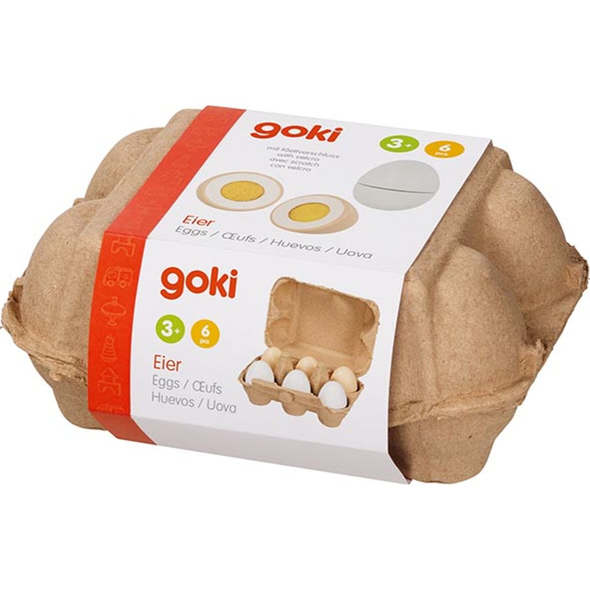 Eier mit Klettverbindung in Eierpappe, 6 Stück