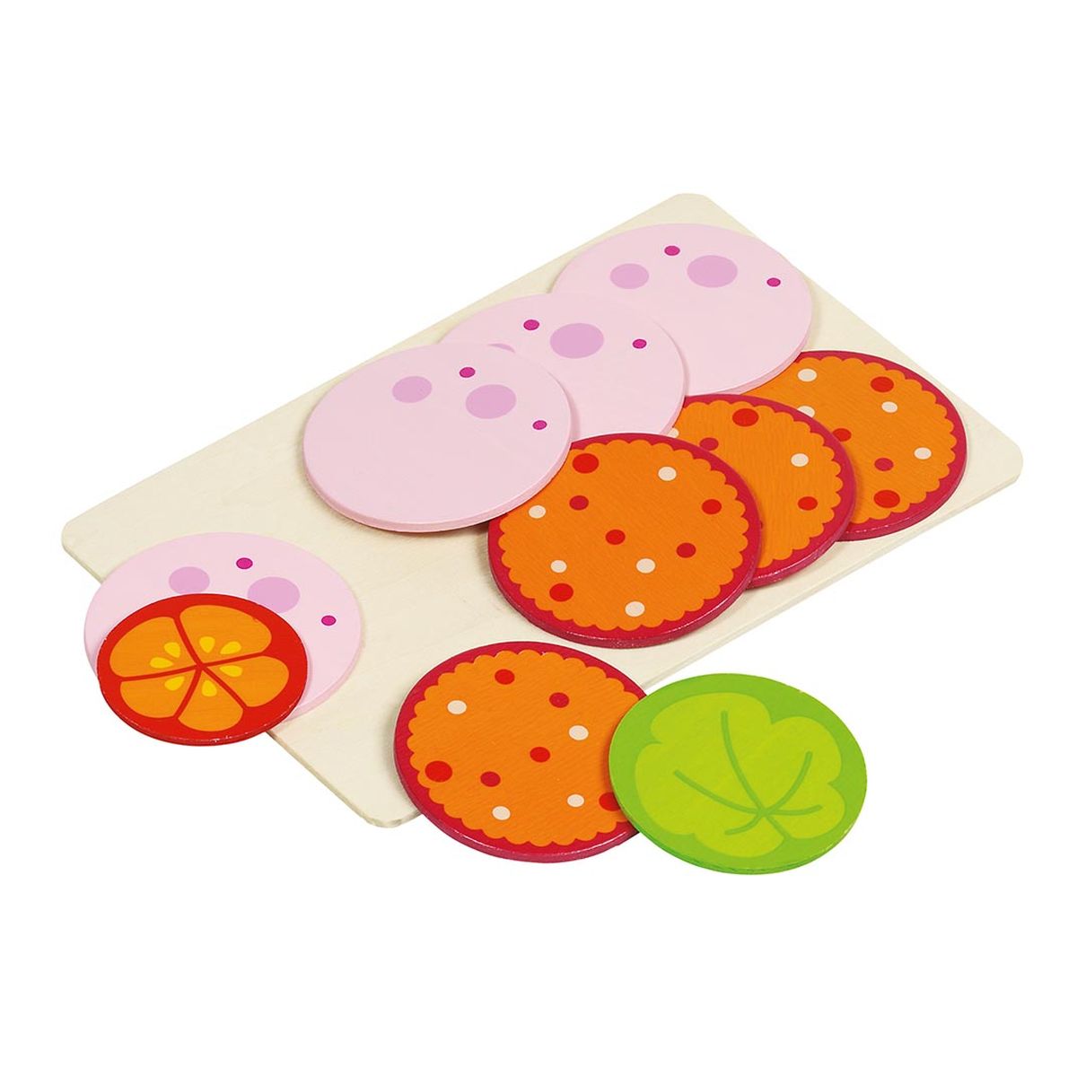 Wurstaufschnitt, 8 Scheiben, 1 Salatblatt, 1 Tomatenscheibe