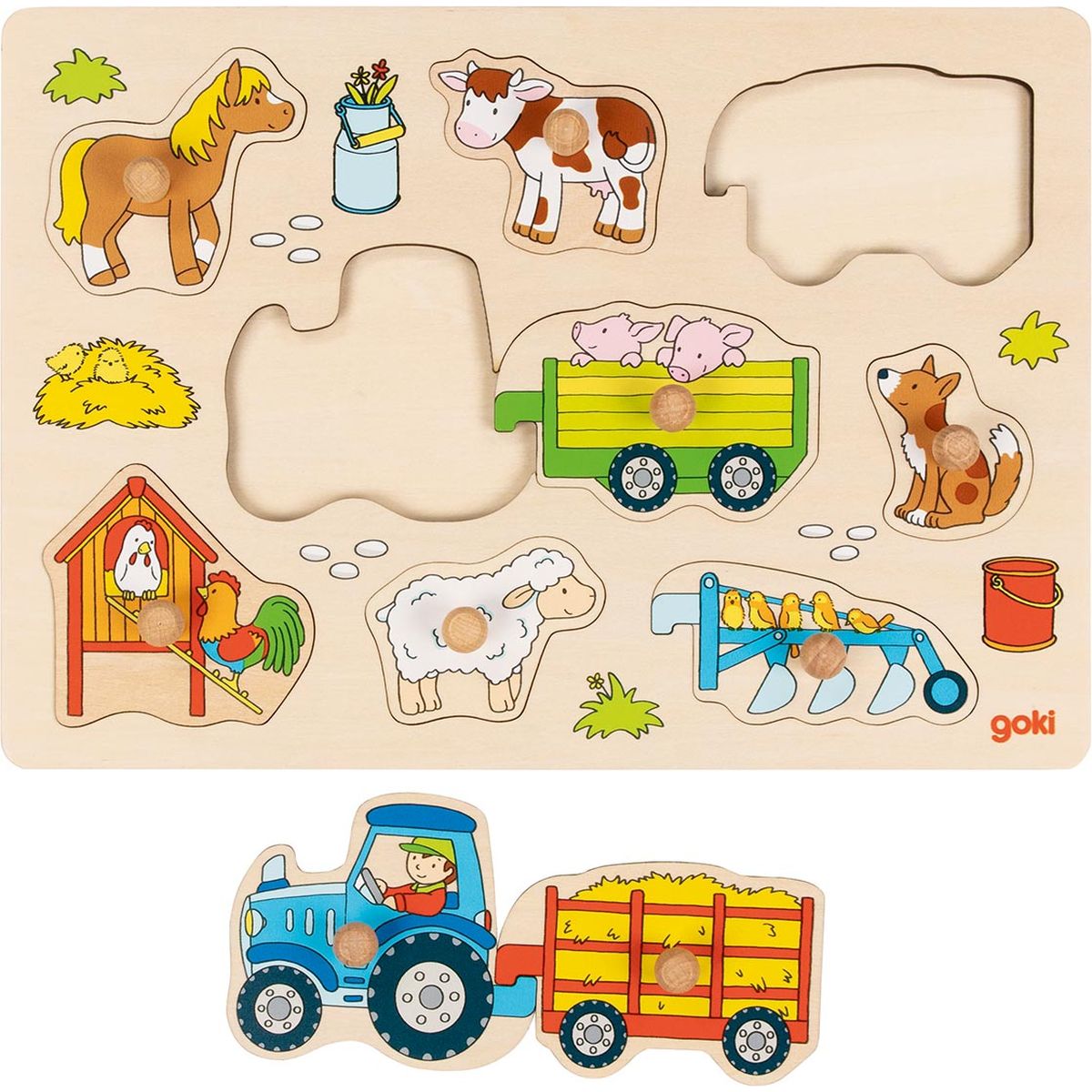 Steckpuzzle Traktor mit Anhängern