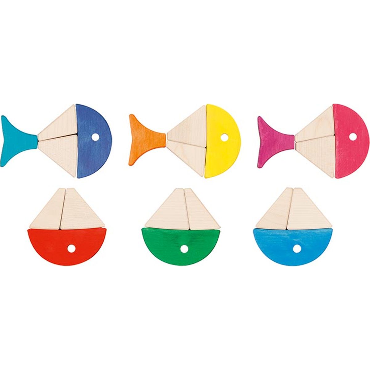 Legespiel und Bausteinkasten 6 bunte Fische