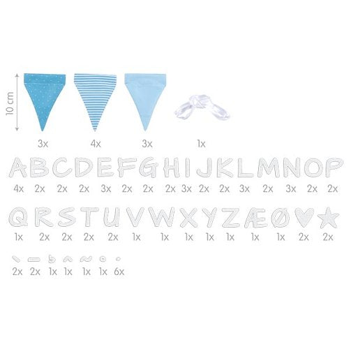 Buchstabenwimpelkette, Rosa oder Blau, mit 10 Wimpeln
