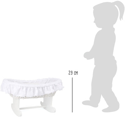 Puppenwiege Korbgeflecht, weiß