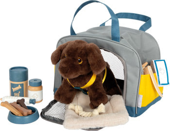 Hund oder Katze mit Tasche und Pflege-Set