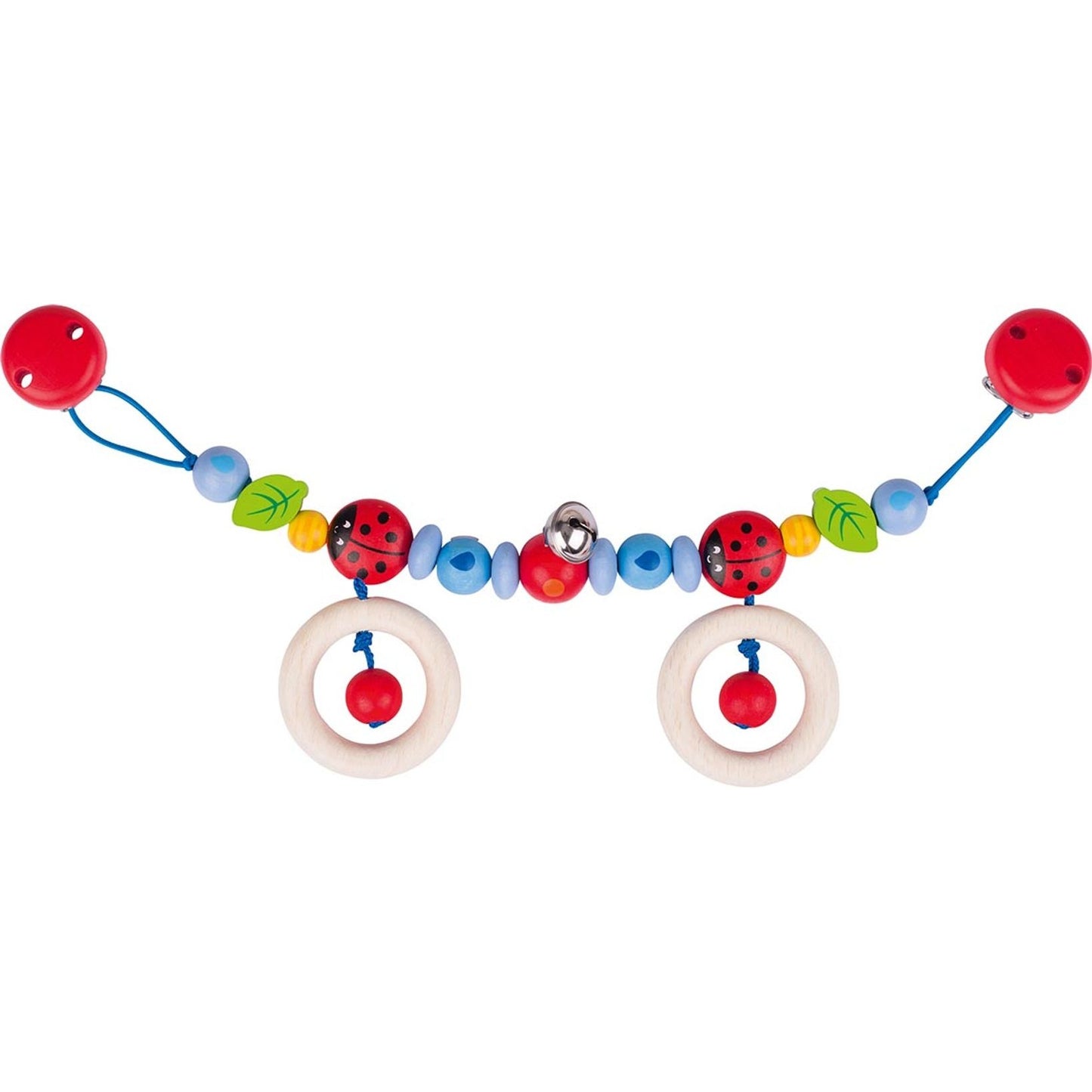Kinderwagenkette mit verschiedenen Motiven und Clips – bunte Babywagen-Spielkette für unterwegs