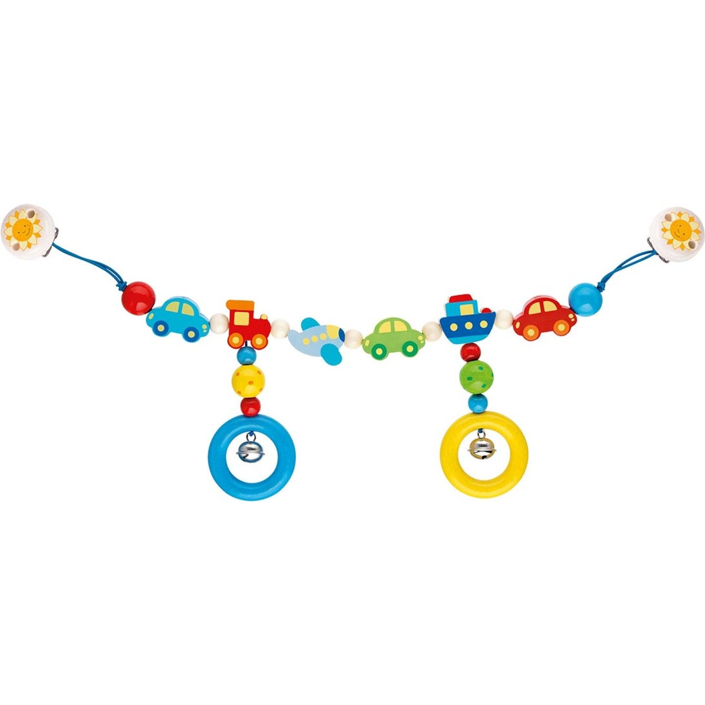 Kinderwagenkette mit verschiedenen Motiven und Clips – bunte Babywagen-Spielkette für unterwegs