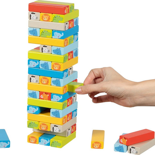 Geschicklichkeitsspiel Wackelturm mit Tiermotiven