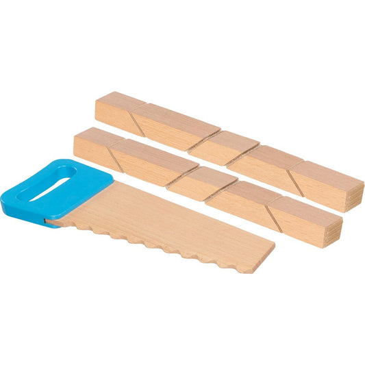 Holzbausteine mit Klettverbindungen und Säge