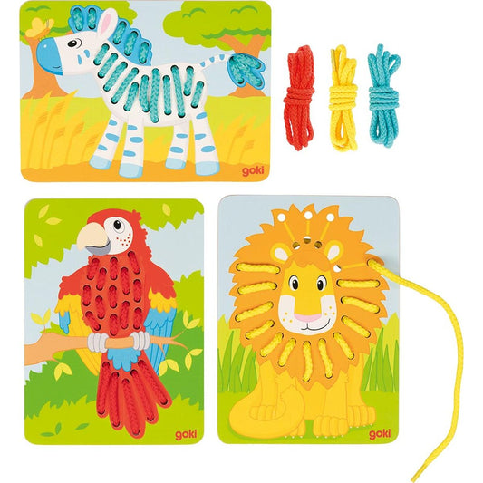 Fädelspiel Papagei, Löwe, Zebra