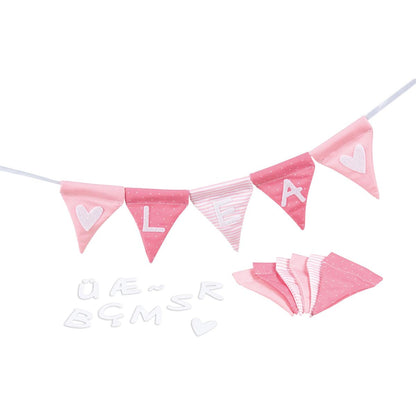 Buchstabenwimpelkette rosa, mit 10 Wimpeln