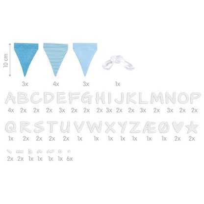 Buchstabenwimpelkette, Rosa oder Blau, mit 10 Wimpeln