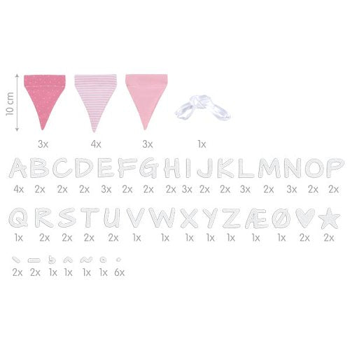 Buchstabenwimpelkette, Rosa oder Blau, mit 10 Wimpeln