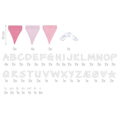 Buchstabenwimpelkette, Rosa oder Blau, mit 10 Wimpeln